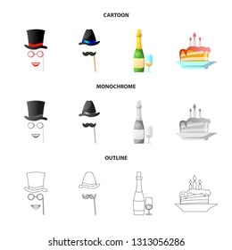 Vector illustration of party and birthday icon. Collection of party and celebration stock symbol for web.