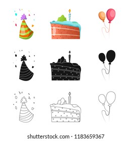 Vector illustration of party and birthday logo. Collection of party and celebration vector icon for stock.