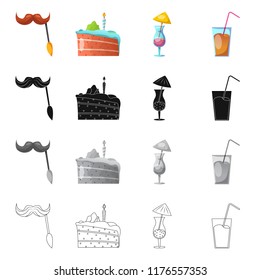 Vector illustration of party and birthday sign. Set of party and celebration stock symbol for web.
