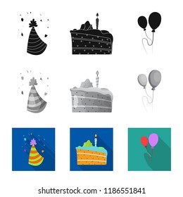 Vector illustration of party and birthday sign. Set of party and celebration stock symbol for web.