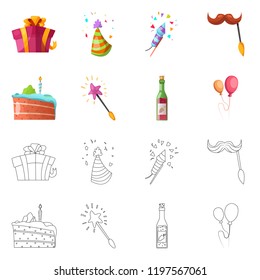 Vector illustration of party and birthday sign. Collection of party and celebration stock symbol for web.