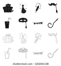 Vector illustration of party and birthday sign. Collection of party and celebration vector icon for stock.