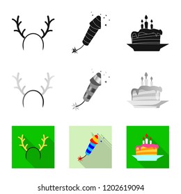 Vector illustration of party and birthday sign. Set of party and celebration vector icon for stock.