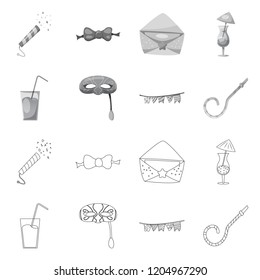 Vector illustration of party and birthday sign. Set of party and celebration vector icon for stock.