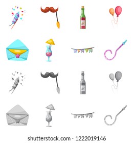 Vector illustration of party and birthday sign. Collection of party and celebration vector icon for stock.