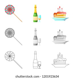 Vector illustration of party and birthday symbol. Collection of party and celebration stock symbol for web.
