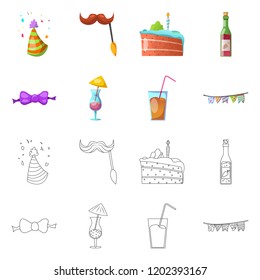 Vector illustration of party and birthday symbol. Collection of party and celebration vector icon for stock.