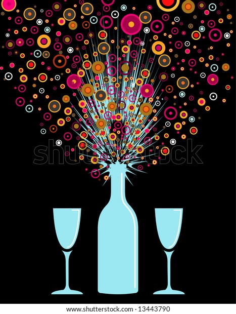 Vector Illustration Party Bottle Exploding On Stock Vector (Royalty ...