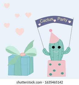 vector illustration with party cactus and gifts, perfect to use on the web or in print