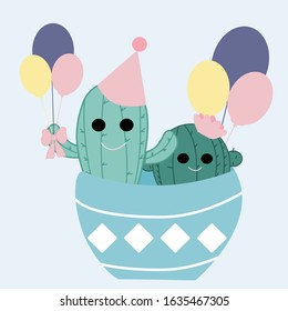 vector illustration with party cactus in green pot, perfect to use on the web or in print
