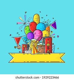 Vector illustration of the party event template design with decorations.