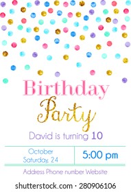 Vector illustration of party invitation design template decorated with confetti