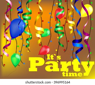 vector illustration for party with lamps, balloons and ribbons on brown background