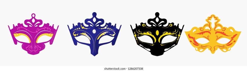 vector illustration a party mask set with red color isolated design background. A set of carnival masks. flat vector illustration isolated on a white background - Vector