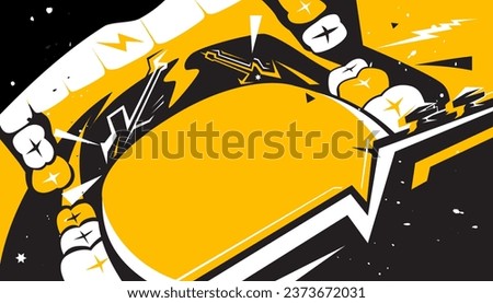 Vector illustration of party music decorated with rock and roll screaming mouth signs on a background design template for a music festival banner or concert poster.