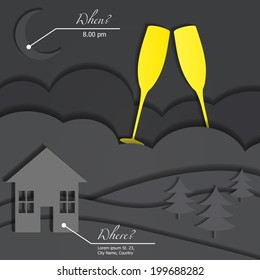 vector illustration of  Party Paper Flyer, or invitation, describing place and time of celebration. Shadows are editable