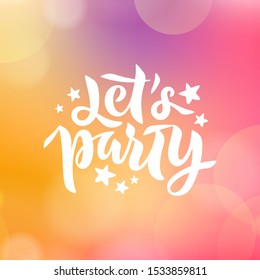 Vector illustration of Let’s Party phrase with stars for card, invitation, event decor, poster, banner. Hand lettering calligraphy for Halloween party, autumn festival, fall season. EPS 10