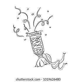 Vector illustration of party popper with confetti and streamers