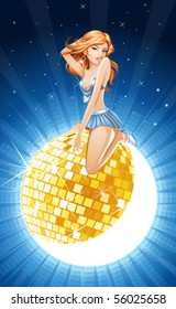 ilustración vectorial de la reina del partido en la bola espejo dorada