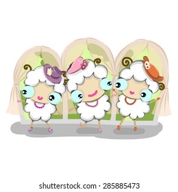 vector illustration of party-sheep-girl drawing style
