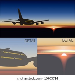 Vector illustration passenger aircraft at sunrise. More vector aircrafts see in my portfolio.