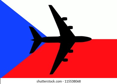 Vector Illustration of a passenger plane flying over the flag of Czech Republic