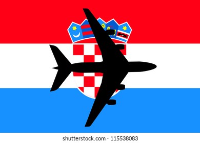 Vector Illustration of a passenger plane flying over the flag of Croatia