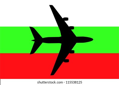 Vector Illustration of a passenger plane flying over the flag of Bulgaria