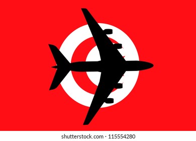 Vector Illustration of a passenger plane flying over the flag of Tunisia