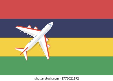 Vektorgrafik eines Passagierflugzeugs, das die Flagge Mauritius führt. Konzept des Tourismus und des Reisens