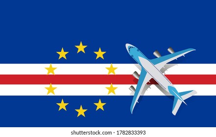 Vektorgrafik eines Passagierflugzeugs unter der Flagge von Kap Verde. Konzept des Tourismus und des Reisens