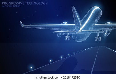 Vector illustration, passenger plane taking off on a dark blue background, travel, logistics, air transport, business.