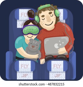 vector illustration the passengers in the plane during the flight in plane