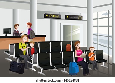 A vector illustration of passengers waiting for their flight at airport