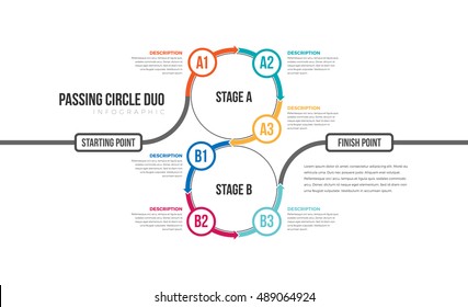 Vector illustration of passing circle duo infographic design element.