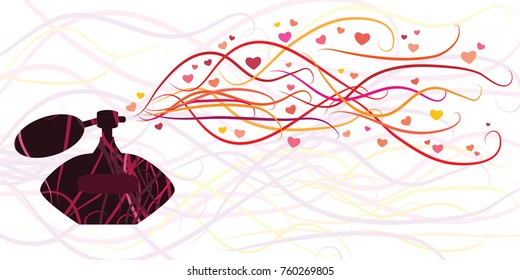 vector illustration of passion boosting perfume bottle with hearts for Valentine’s day horizontal posters and banners