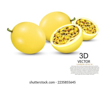 vector illustration passion fruits design template on the white background.realistic 3D illustration template, use for tasty fruits concept.