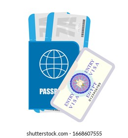 Vector illustration of passport, airline ticket and visa to egypt. Isolated on a white background.