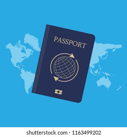 Vector illustration passport background world map. Travel concept
