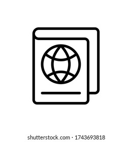 Vector illustration of passport book and globe image in front icon or logo use black color and line design style