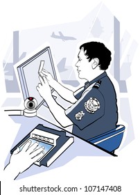 Vector illustration of passport check control at the airport