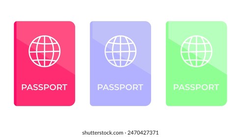 Vector illustration of passport, identity card. A set of passports in different colors. Vector flat illustration for website and banner design