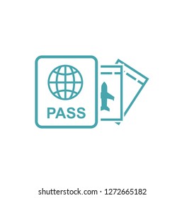 Vector illustration passport and plane tickets. Set of vector symbols. Documents for travel worldwide. Flat design