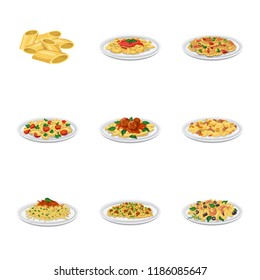 Vector illustration of pasta and carbohydrate icon. Set of pasta and macaroni stock symbol for web.