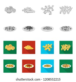 Vector illustration of pasta and carbohydrate logo. Set of pasta and macaroni vector icon for stock.