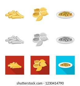 Vector illustration of pasta and carbohydrate logo. Collection of pasta and macaroni stock symbol for web.