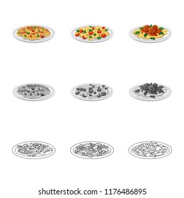 Vector illustration of pasta and carbohydrate sign. Set of pasta and macaroni vector icon for stock.
