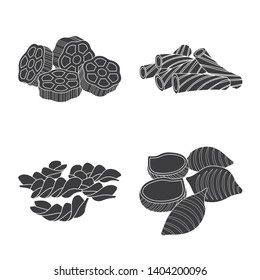 Vector illustration of pasta and carbohydrate sign. Collection of pasta and macaroni stock symbol for web.