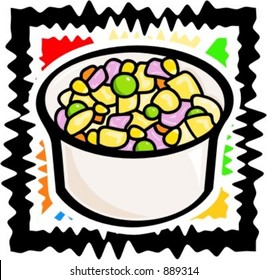 A vector illustration of a pasta salad.