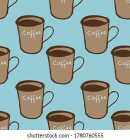 Vektorgrafik von pastellbraunem Kaffeebeutel auf süßem, pastellblauem Hintergrund